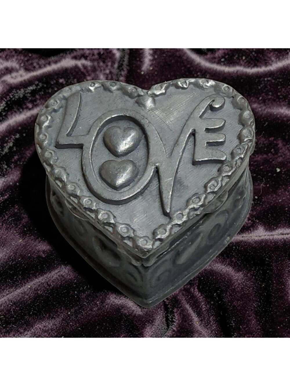 Vintage Ms.Dee Rare Small Pewter Love Heart Shaped Earring Box Pin